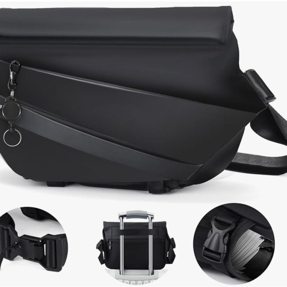 Sleek Black Messenger Bag with Durable Fabric and Versatile Design